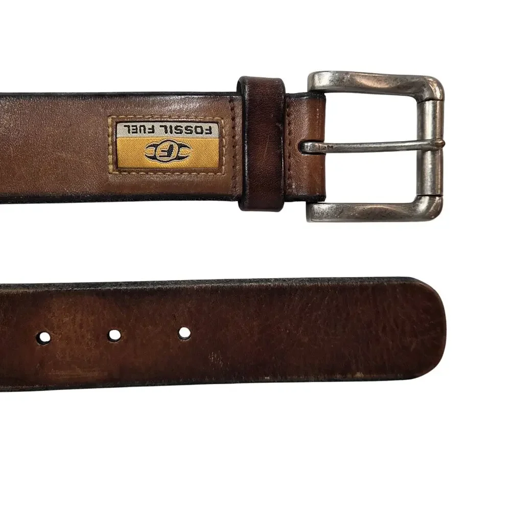Fossil Fuel Distressed Brown Leather Unisex Belt size M Brown Vintage Style
